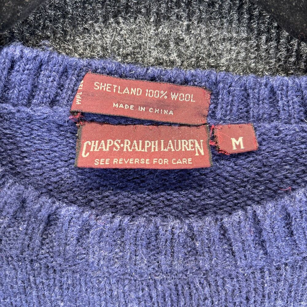 Chaps Ralph Lauren Men’s Vintage 100% Shetland Wool Blue Sweater Size Medium GUC
